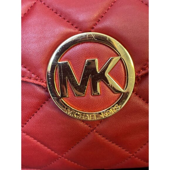 Michael Kors Red Quilted Leather Shoulder Handbag With Gold Chain Strap - Picture 5 of 10